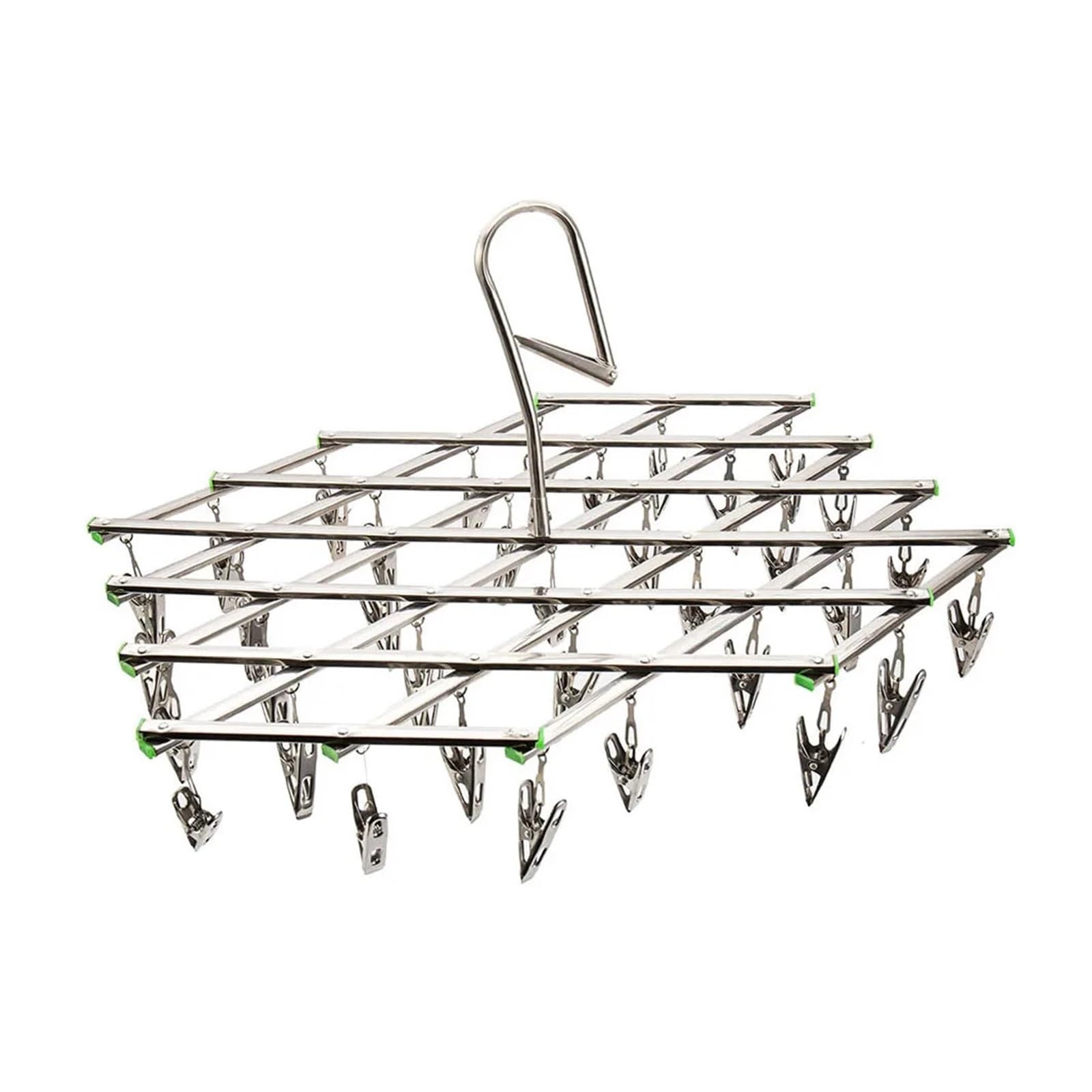 AXYLQJVZNC Stainless Steel Folding Drying Rack with 20/35 Clips, Windproof Hanger with Swivel Hook(35 Cilps)