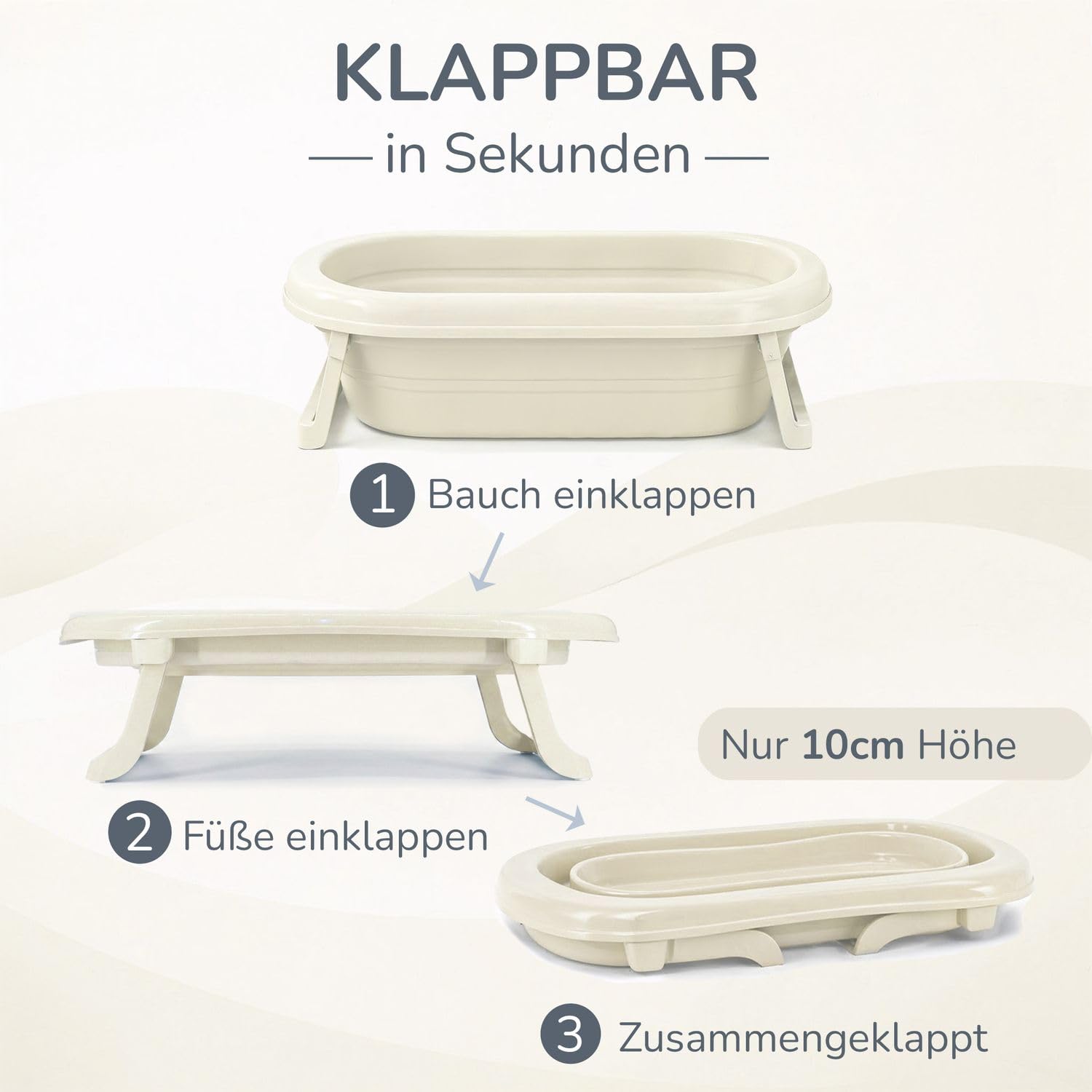 Babykajo Babybadewanne faltbar ab Geburt, mit Abflussstopfen & Thermometer-Sticker, BPA-frei, rutschfeste Füße, 81x48x23 cm, Babywanne faltbar für Neugeborene bis 16 Monate