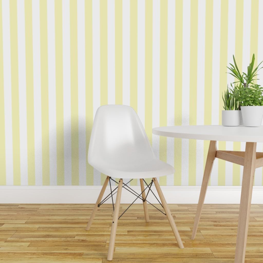 Spoonflower Removable Wallpaper Swatch - Vertical Stripes Yellow White Graphic Lines Striped Custom Pre-Pasted Wallpaper