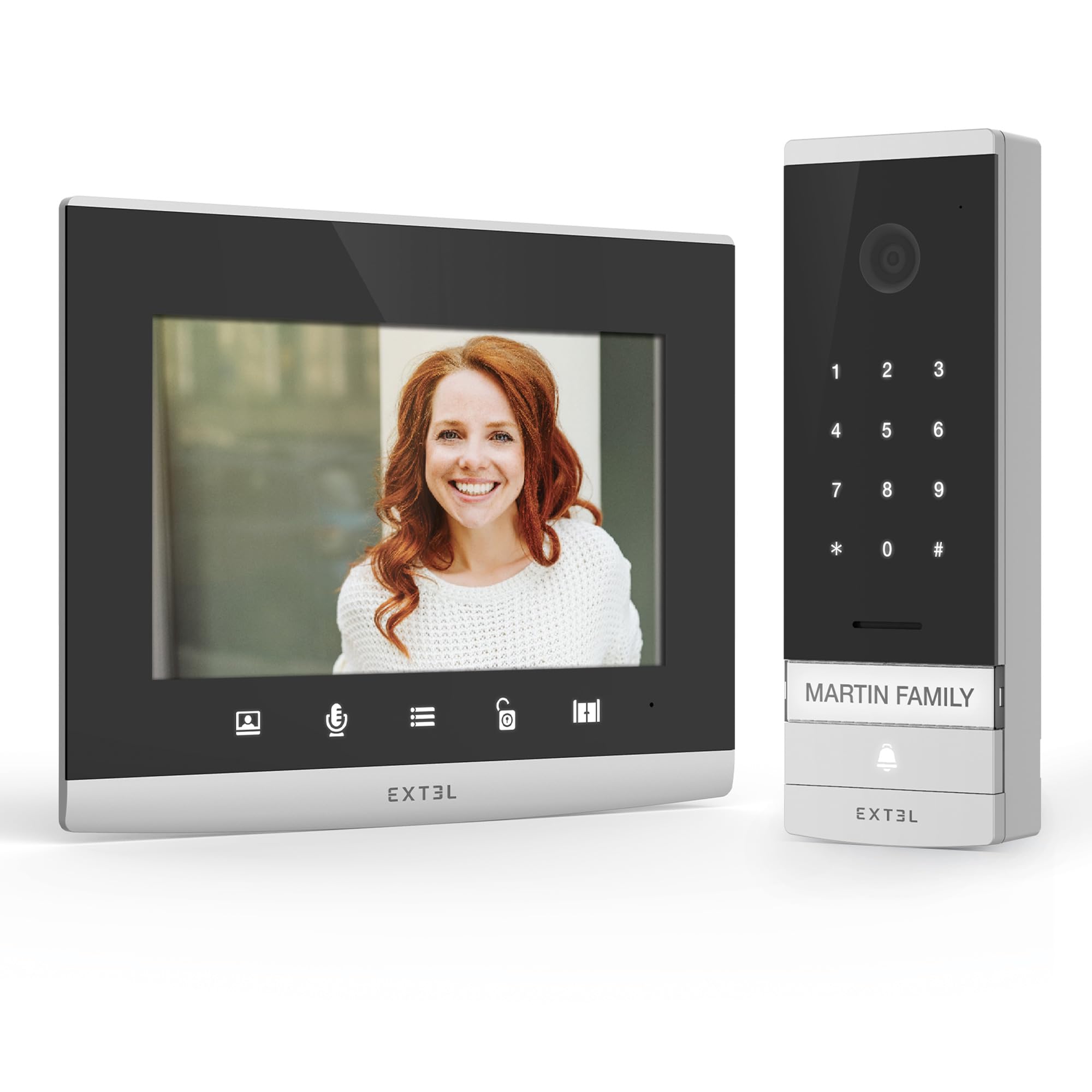 Avidsen Videocitofono cablato con schermo in vetro da 7" collegato al tuo smartphone con tastiera a codice integrato - Extel Code Connect