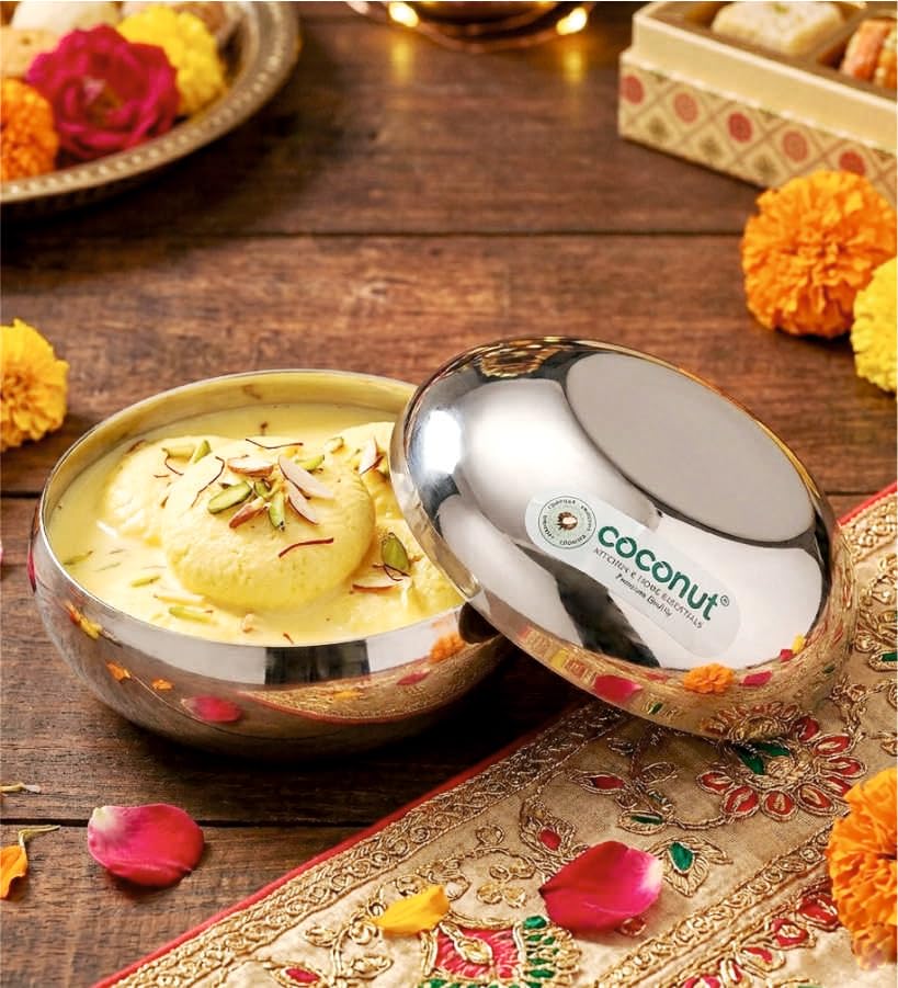 Image of coconut Stainless Steel Serving Bowl Set of 6, 150 ml Heavy Gauge Metal Bowls for Salad, Pasta, Snacks & Side Dishes, Mirror Finish Rust Resistant BPA Free Food Serving Bowls