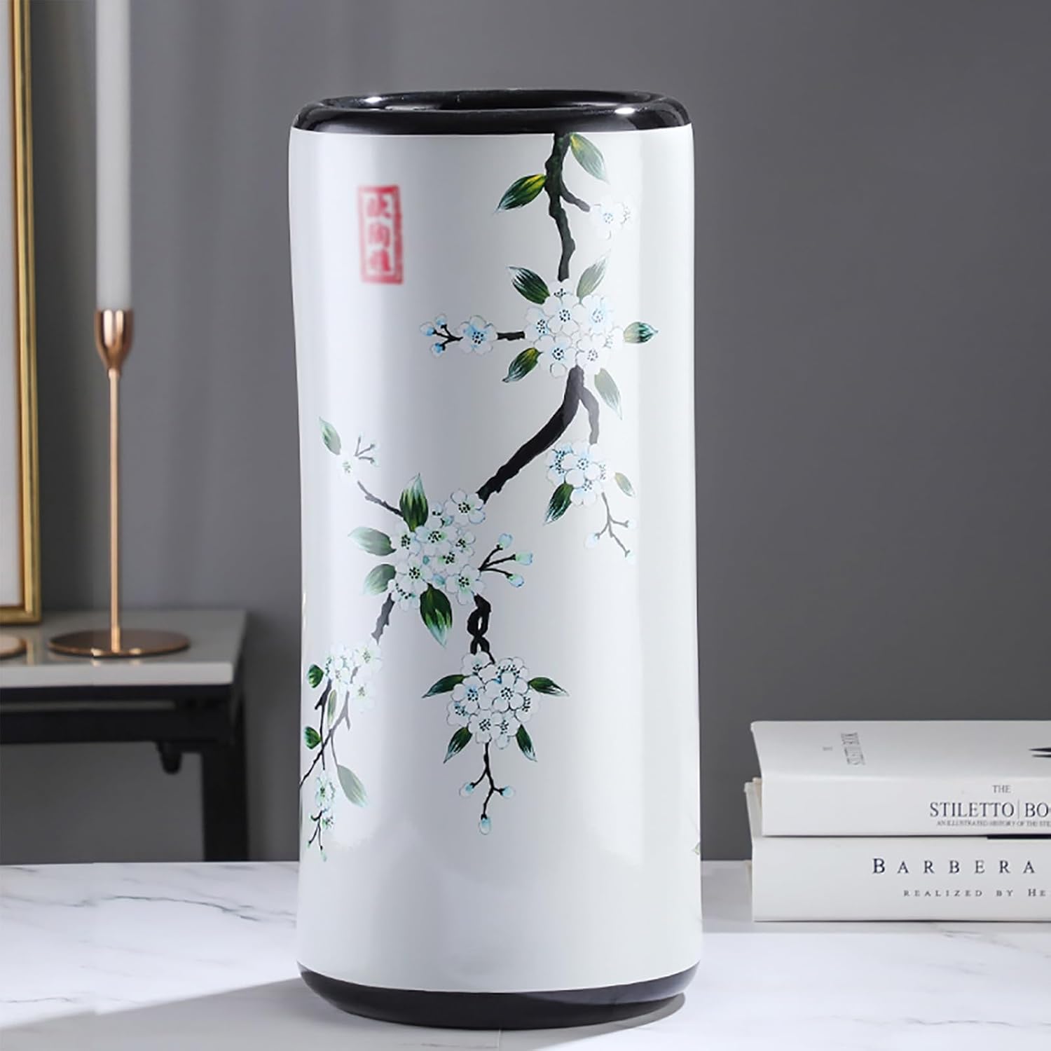 Ceramic Umbrella Stand Living Room Floor-Standing Freestanding Cane Chinese Umbrella Stand Multifunctional Painted Porcelain Vintage Ceramics Flower Vases for Home Office Entrance Indoor(D)
