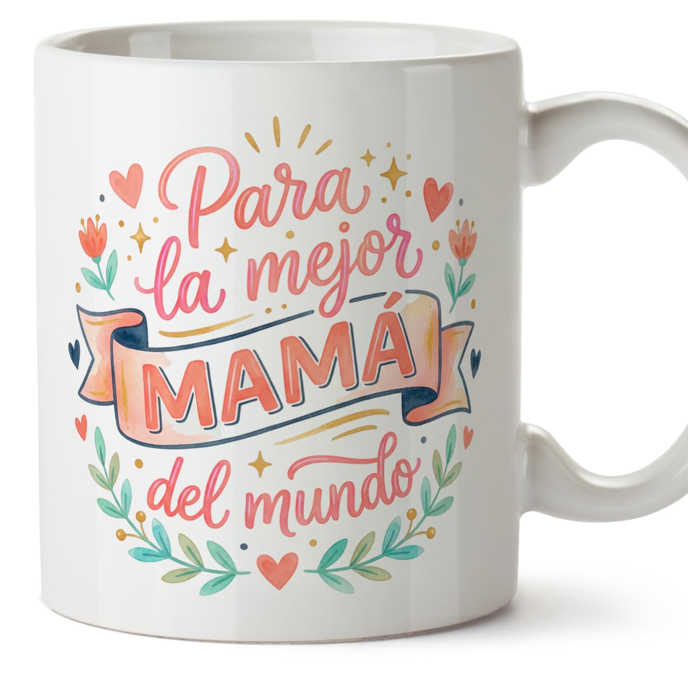 MUGFFINS Taza mamá con frase Para la mejor mamá del mundo en Español | regalo madre | 330 Ml 11 oz | Idea original para regalar | progenitores v3