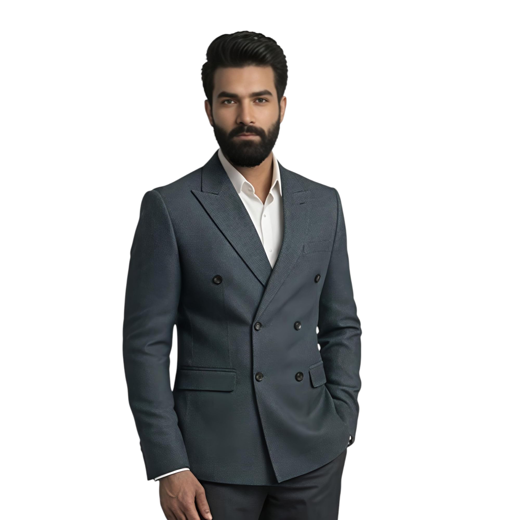 Men's Slim Fit Double-Breasted Blazer, Light Grey, Polyester Blend, Notch Lapel, Formal Style-picture-48
