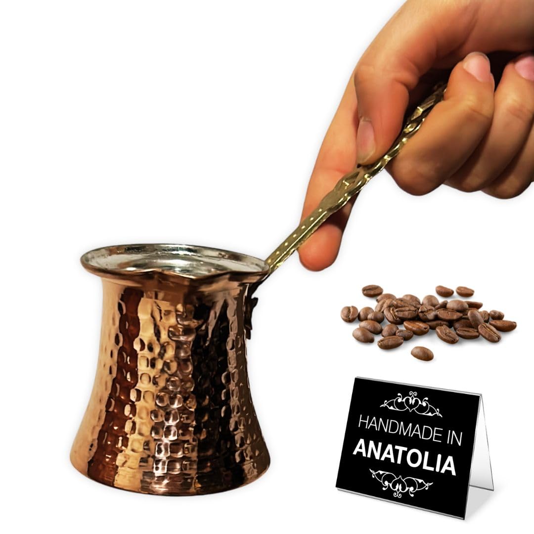 Hakan Turkish Coffee Pot | Stove Top Water Boiler, Coffee Maker, Butter, Chocolate & Milk Warmer | Even and Quick Heat with Handcrafted Copper Material | Coffee Gifts Idea, 6.5 Oz (190 cc)