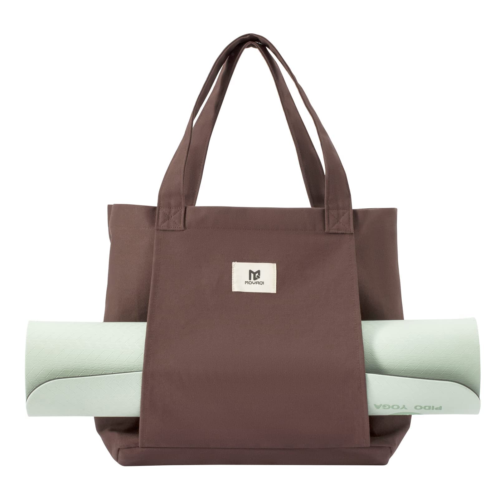 Moyaqi Canvas Tote Bag with Yoga Mat Carrier Pocket Carryall Shoulder Bag for Office, Workout, Pilates, Travel, Beach and Gym