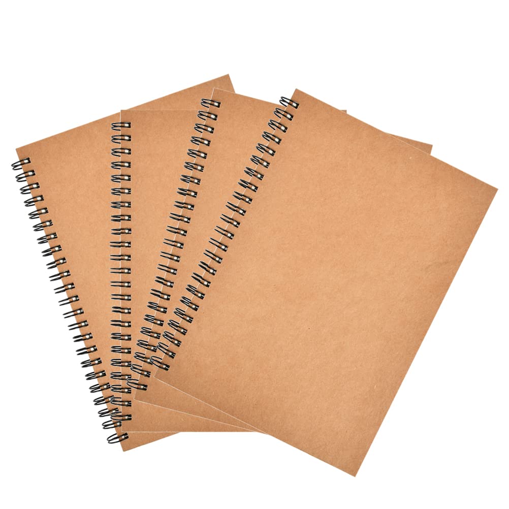4 Stück A5 Skizzenbuch, Spiraleinband, leere Seite, Skizzenbuch, Skizzenblock, Krafteinband, Skizzenblock, Kunstbuch, 50 Blatt, blanko Papier-Skizzenbuch für Memos, Malen und Graffiti (braun)
