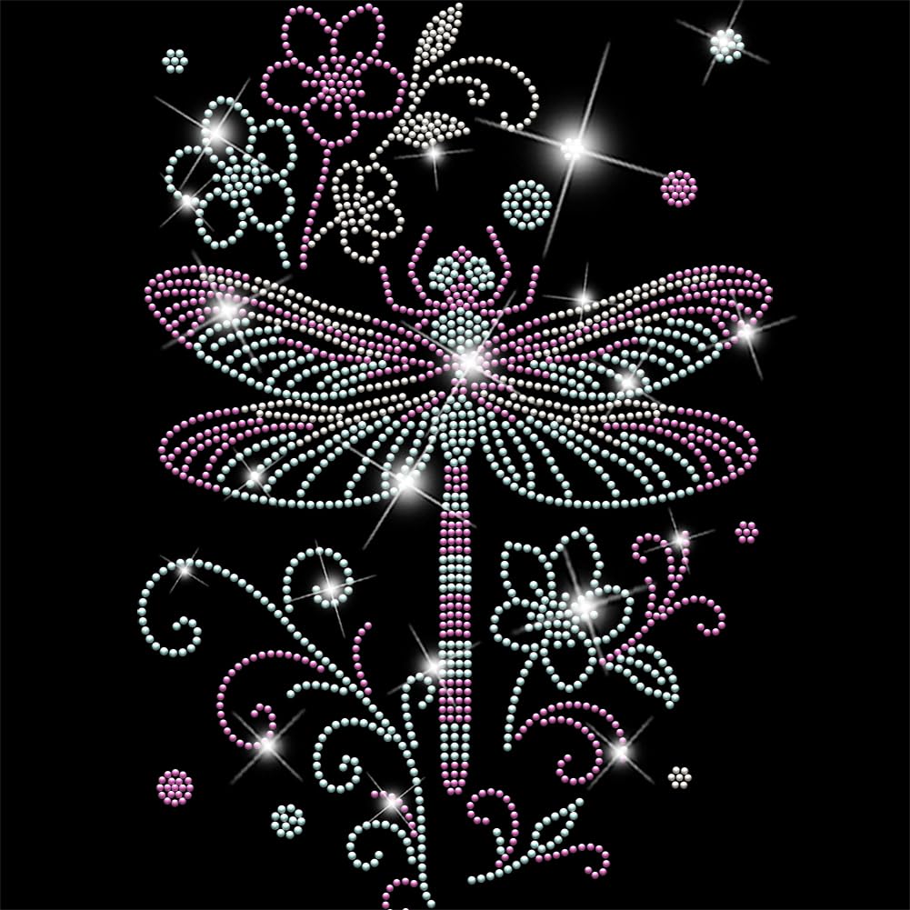 SUPERDANT Dragonfly Crystal Rhinestone Iron on Transfer Flowers Glitter Rhinestone Applique Patches DIY Transfer Decal for Clothing T-Shirt Hoodies Jackets Bag Pillows 32x23.8cm