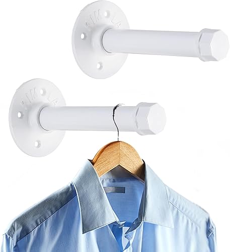 Miniatura 18 de Sumnacon Paquete de 2 de 12 Barras de Perchero de Tubería Industrial Montadas en Pared - Marco de Soporte para Ropa de Metal Dorado,Blanco,Negro