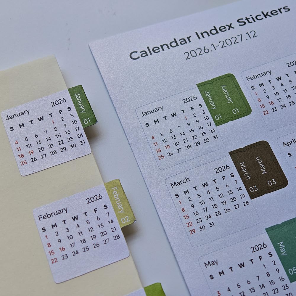 Etncy Life Glow Monthly Tabs, Self Adhesive Tabs Stickers, Planners Index Tabs Calendar Tabs For Planners, Office, Study, Notebook (Glow)