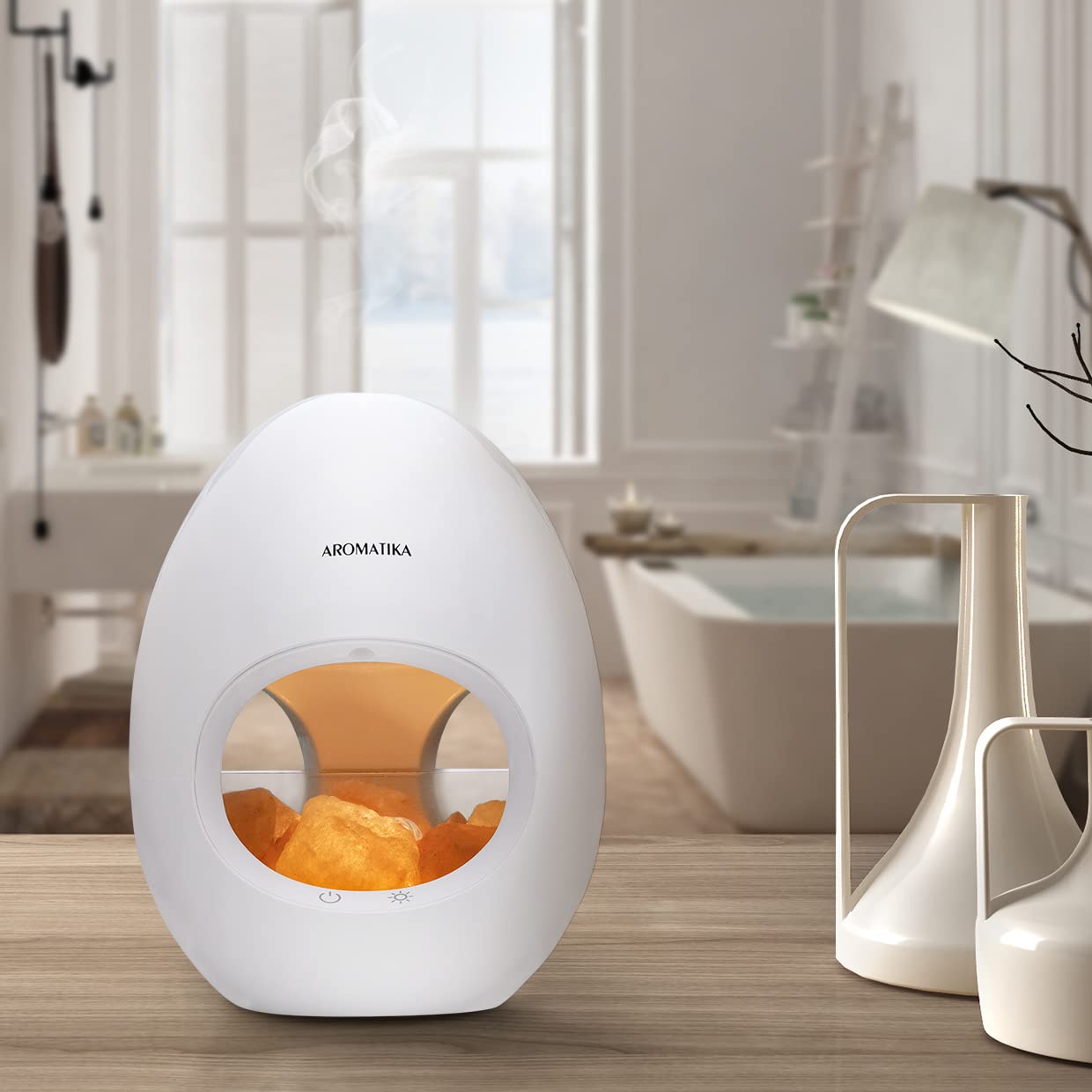 Diffuseur Electrique Ultrasonique des Huiles Essentiellesavec de Sel Rose et LED Light - 250ml/6 Heures - Lampe Diffuseur d'Arôme de Sel de l'Himalaya - Humidificateur et Ioniseur - Lampe de sel Rose