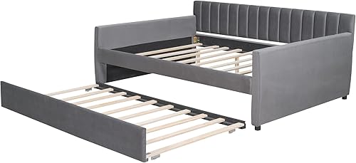 Miniatura 8 de MERITLINE Sofá cama tapizado de tamaño matrimonial con nido, sofá cama matrimonial de terciopelo con respaldo y reposabrazos, marco de cama