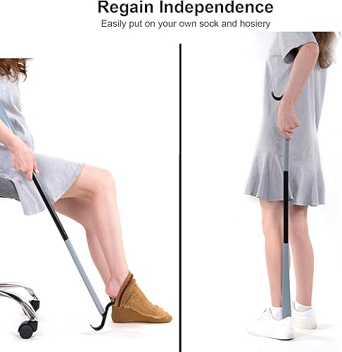 Miniatura 6 de Bastón de vestir de 35 pulgadas de largo con cuerno de zapatos con herramienta de extracción de calcetines, ayudas extendidas ajustables para