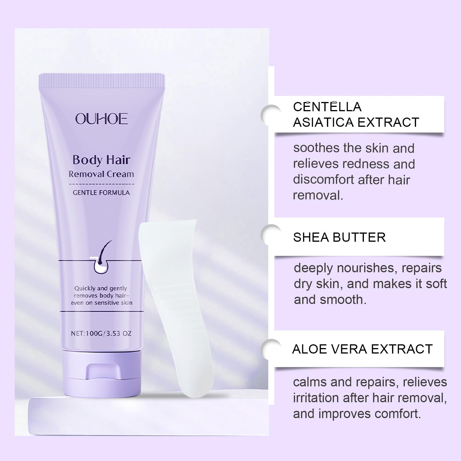 Crema per la depilazione del corpo, formula delicata per la pelle, depilazione indolore con applicatore a spatola, unisex per rimuovere viso e corpo, aloe vera, depilazione rapida (7 pezzi)