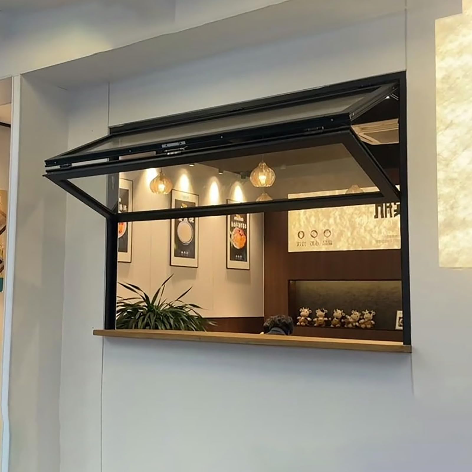 Ventana de concesión con marco de aluminio, ventanas plegables verticales con vidrio templado y burlete, ventana corrediza para vagón comedor, tienda de té con leche, personalizable(WxH 45x31in/109x79