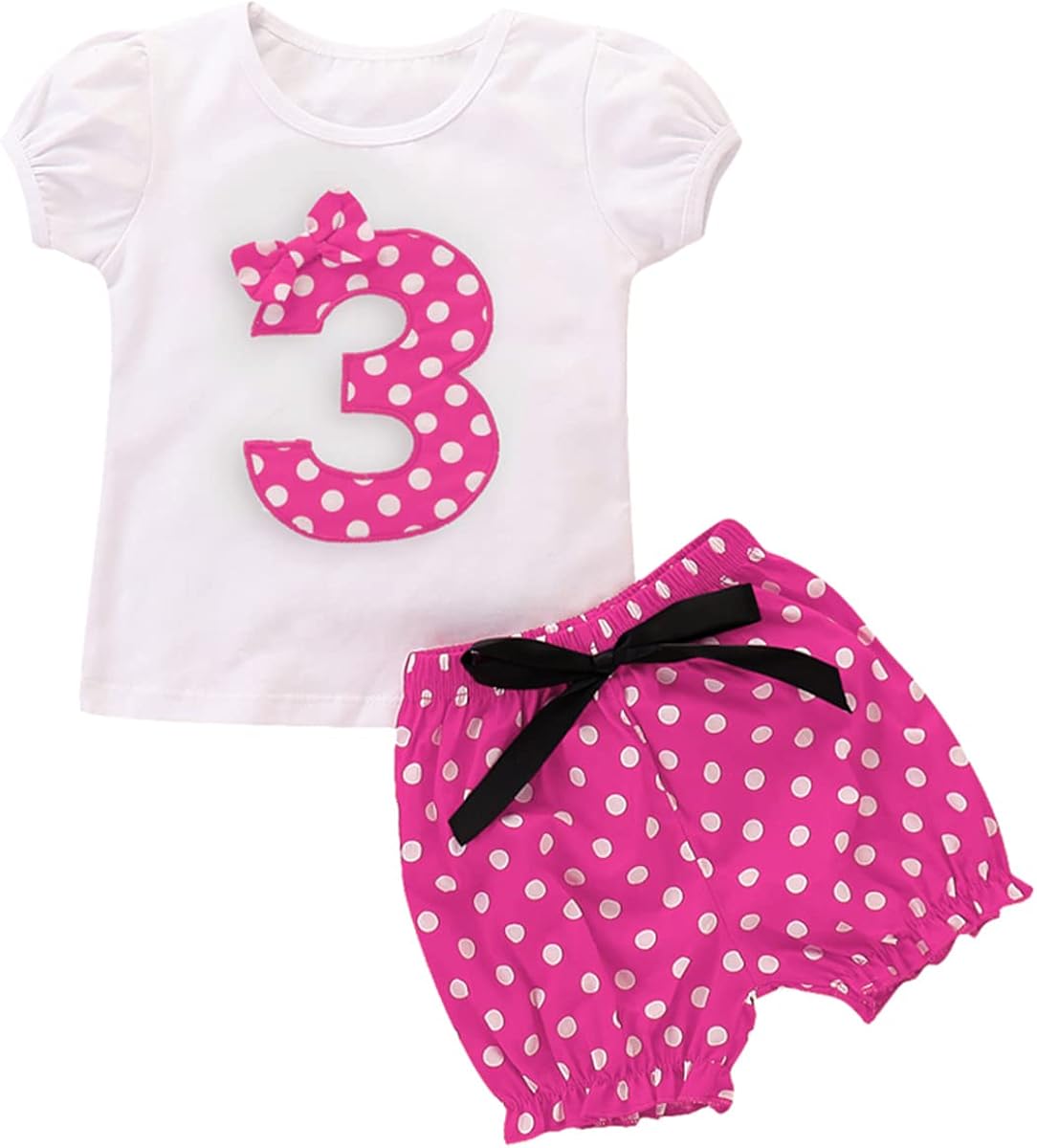 OBEEII 1-6 Años Disfraz de Cumpleaños para Niña Traje de Pantalones Cortos y Top de Lunares Bebé Chicas Conjuntos de Ropa para Regalos
