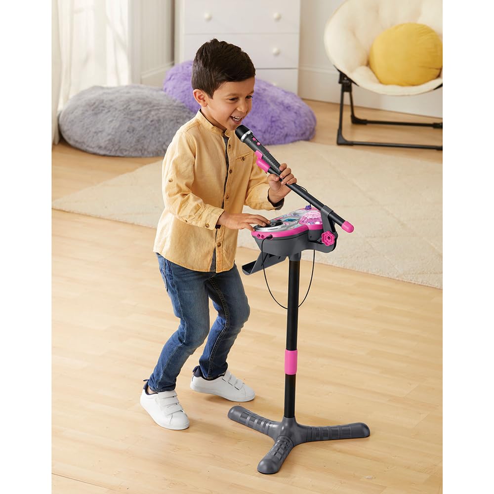 VTech - Kidi Superstar DJ Studio Rose, Micro Karaoké Enfant 9 en 1 avec Table de Mixage, Boule Disco Lumineuse Rotative, Apprentissage du Chant et Jeux, Cadeau Enfant Dès 6 Ans - Contenu en Français