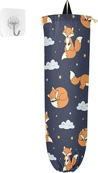 Night Sky Fox Cloud Reusable Plastic Bag Holder for Kitchen Wall Mount Grocery Bag Organizer Dispenser with Drawstring Shopping Garbage Sack Organizer for Closet Bedroom Home Travelling Camper
