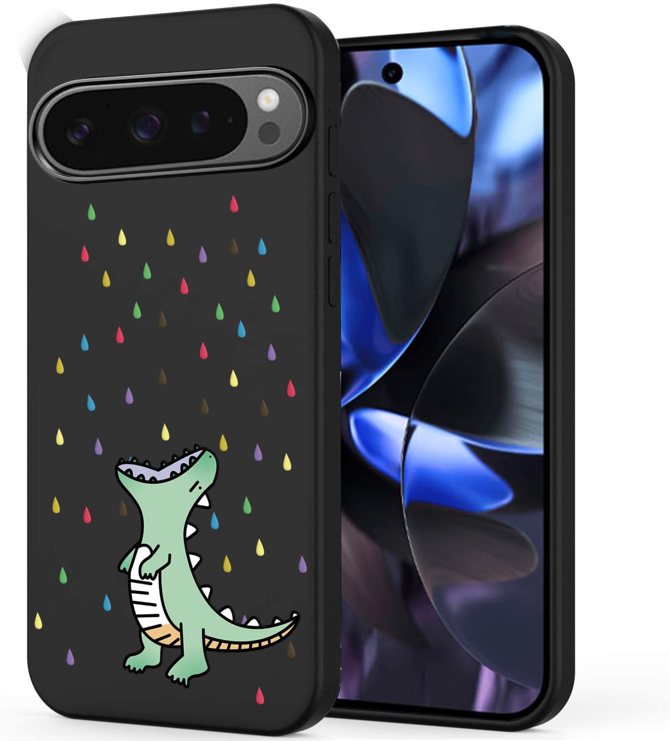 Unov Case Compatible with Pixel 9 Pixel 9 Pro (2024) 5G Case with Design Soft TPU Shock Absorption Slim Embossed Pattern Protective (Rainbow Dinosaur)