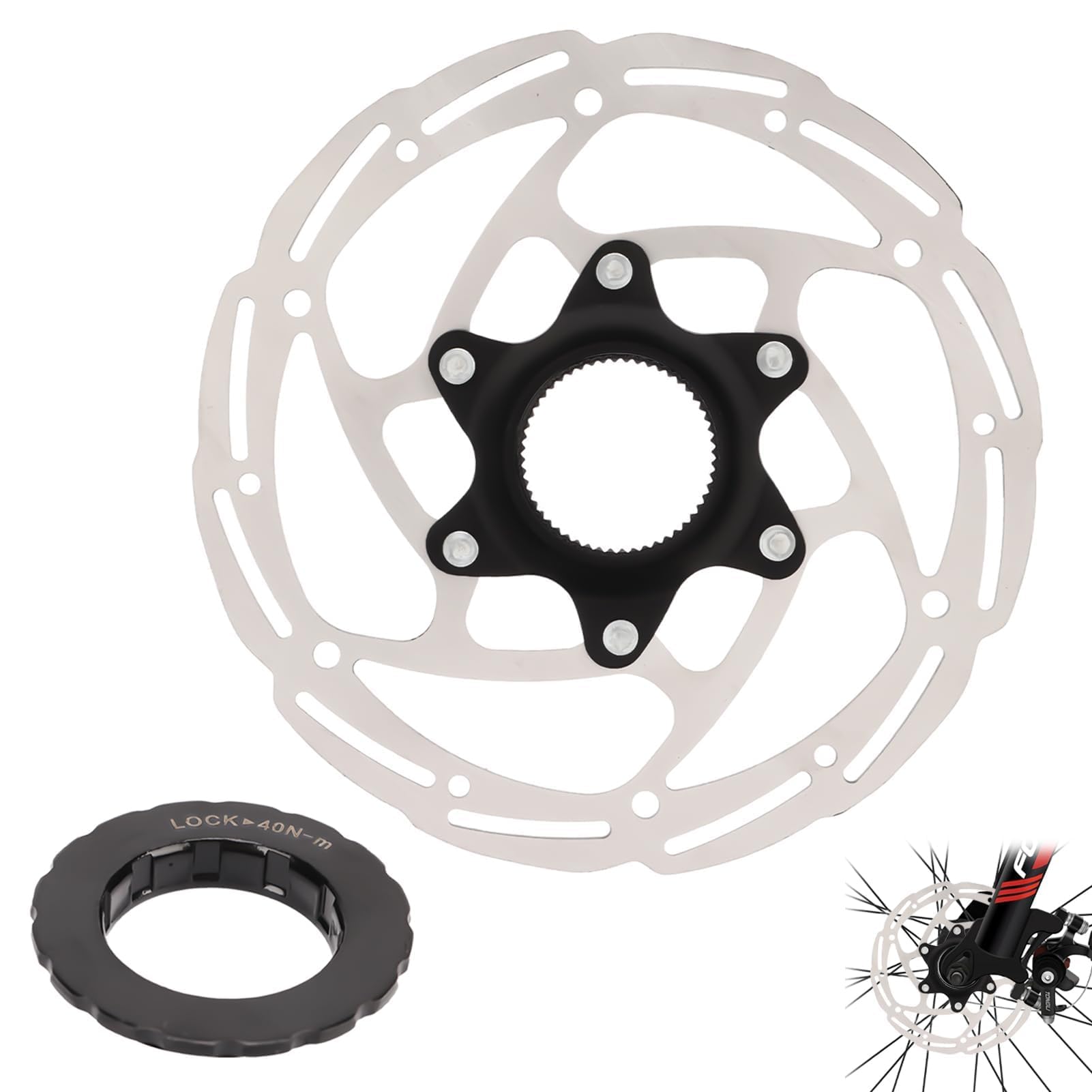 160mm Disc Brake Rotor Bike Disc Brake Rotors Centre Lock Disc Brake Rotor with Center Lock Cover 26.8mm/1.06in Inside Diameter 44mm/1.73in Outer Diameter for Most Bikes Road Mountain Bike