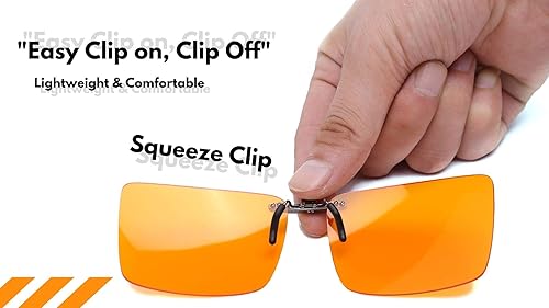 Miniatura 5 de Vyzia Lentes de bloqueo de luz azul con clip para dormir | Se ajustan sobre anteojos recetados, lentes naranjas ayudan a reducir la fatiga ocular de