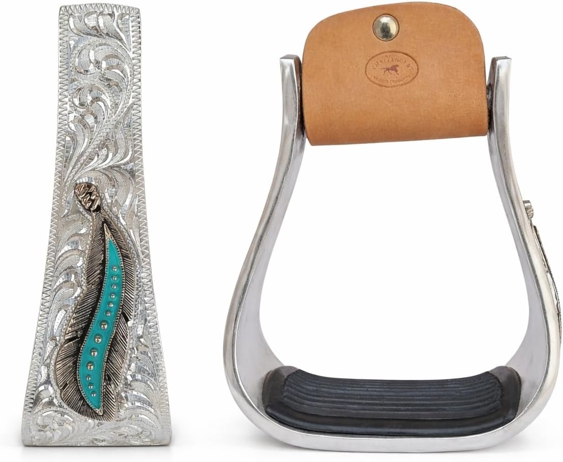 CHALLENGER Horse Western Aluminum Feather Engraved Saddle Stirrups 51245