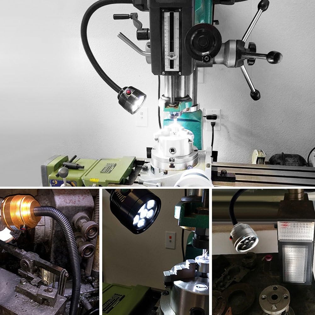 Lampa robocza LED 110-220 V do obrabiarek, elastyczna gęsia szyja wodoodporna oświetlenie warsztatowe, lampa robocza z mocowaniem śrubowym, przeciwwybuchowe oświetlenie tokarskie CNC (rozmiar: