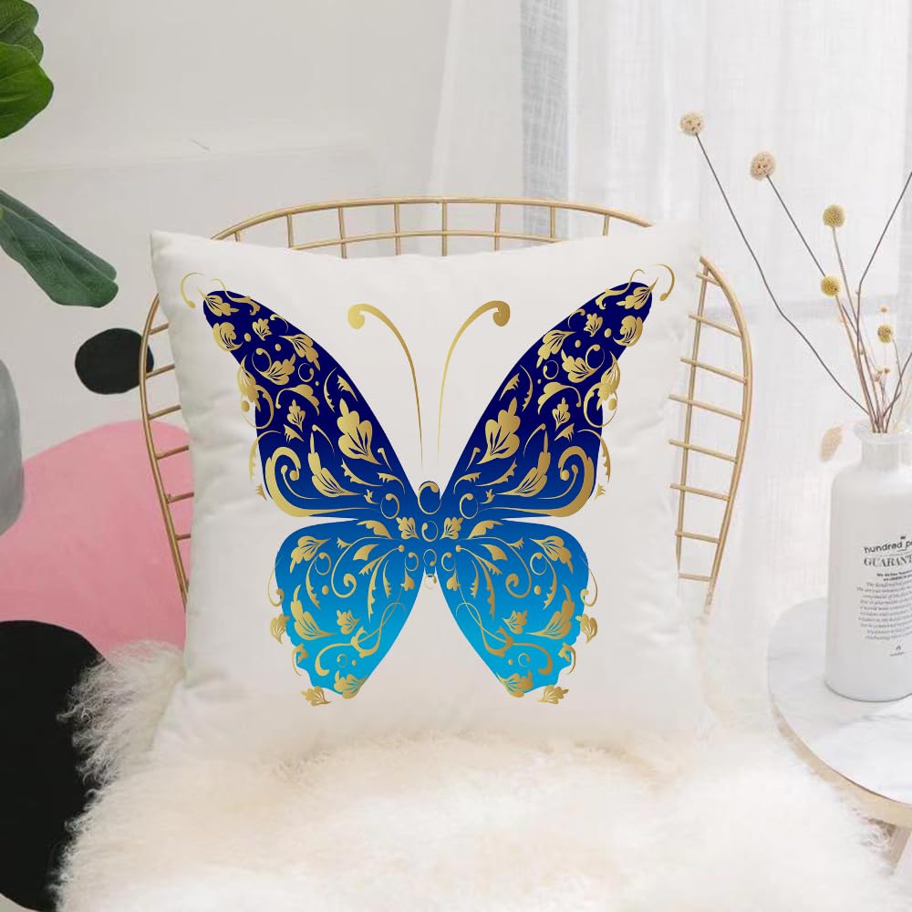 HYOSXW Cushion Cover,Throw Pillow Case Home Decorative for Living Room Bedroom Sofa Chair 16X16 Inch,Gorgeous butterfly on gradient blue background with gilt pattern,Pillowcase 40X40cm