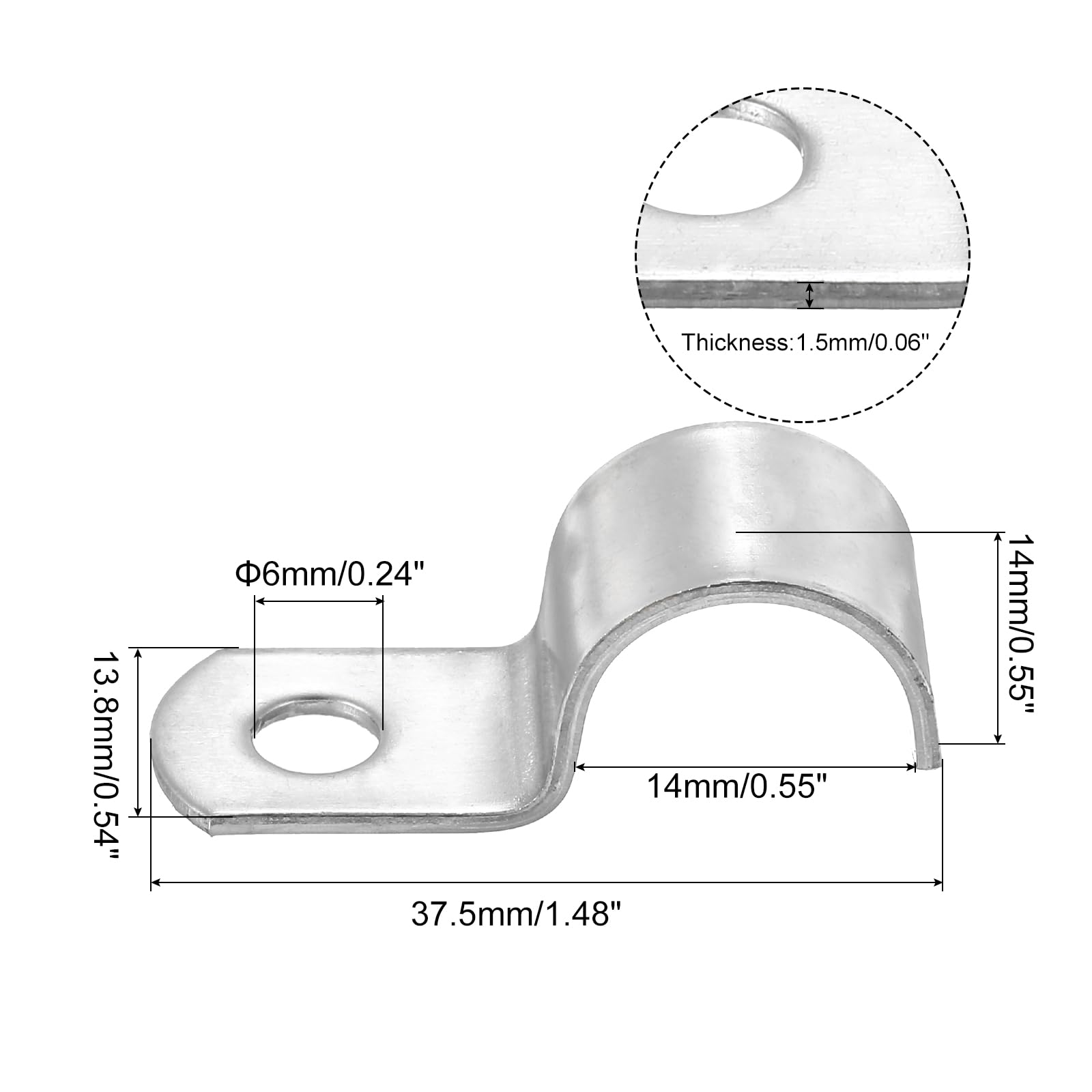 PATIKIL 0.55 inch/14mm Rigid Pipe Strap Clamp, 10 Pcs 304 Stainless Steel U-Shape Tube Clip Pipe Fasten Holder for Pipe Fixing - Image 2