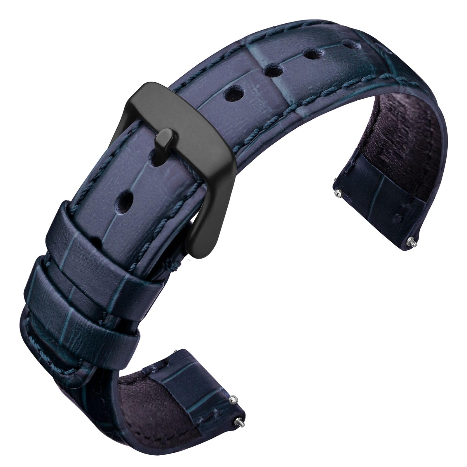 [ANNEFIT] 本革時計ベルト クロコダイル型押し時計バンド Quick Release 20mm レザー腕時計替えベルト ブルー/ブラックバックル