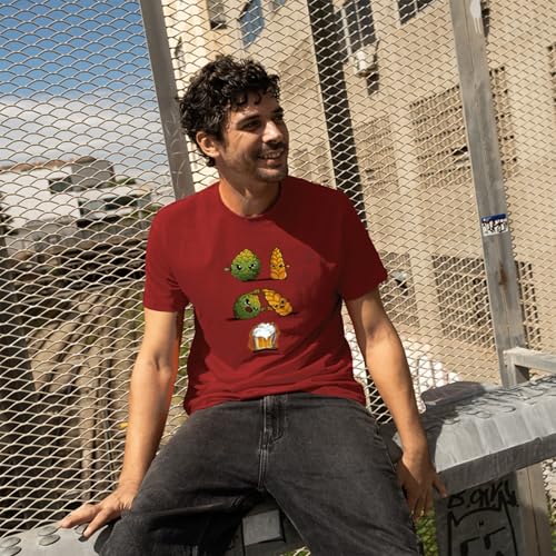 Pampling Camiseta de Manga Corta, 100% Algodón, Ropa Unisex para Hombre y Mujer, Serigrafiada con Cuello Redondo y Corte Recto, Color Rojo (Beer Fusion, L)