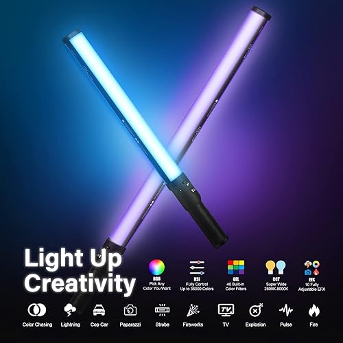 Miniatura 2 de Mettlelite LS400C RGB LED Light Stick Full Color Salida continua Video Light 2 pies con APP Control 2800K-8000K CRI96 TLCI97 RGB CCT HSI 10 Efectos