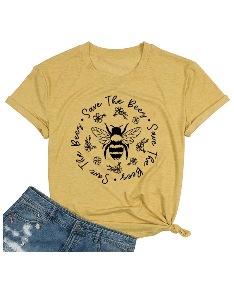 QrupoadWomens Save The Bees T-Shirt Plant Trees Flowers Funny Gardening Shirt Casual Graphic Tees Shirts