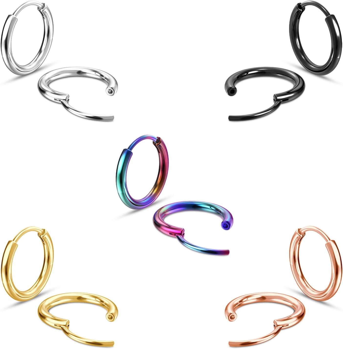 316L Surgical Stainless Steel Small Hoop Earrings Huggie Hoop Earrings Hypoallergenic Tragus Sleeper Helix Lobes Hinged Sleeper Earrings for Women and Men