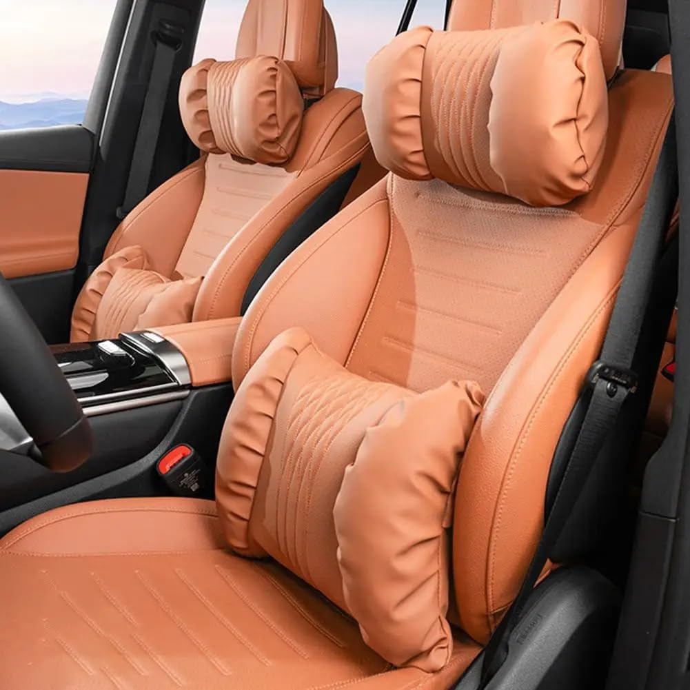 Zagłówek Samochodowy Miękkie skórzane zagłówki samochodowe i akcesoria do podparcia lędźwiowego Poduszki Poduszki na pas regulowana poduszka do spania w podróży(8)