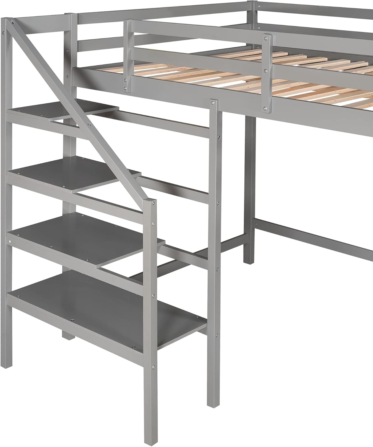 Close-up of the built-in storage staircase of the KLMM Loft Bed.