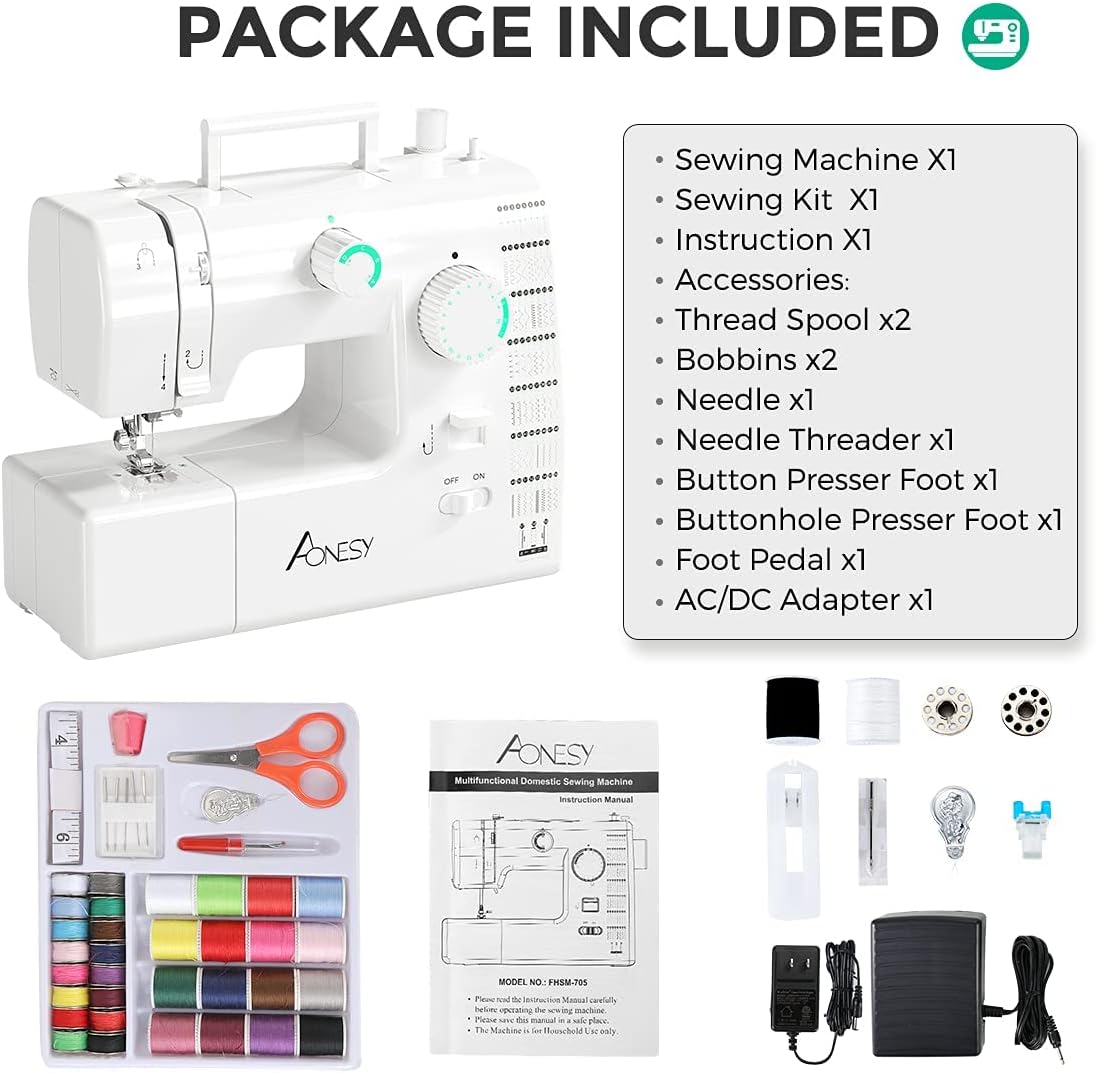 Aonesy Sewing Machine, Lightweight,59 Built-in Stitches 8 Included Feet, Electric Sewing Machine with Sewing Kit, Automatic Winding for Cloth Girls Adults (Green)