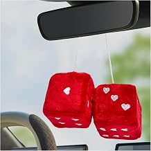 1 Pair Fuzzy Plush Dice for Car Mirror, 3 Retro Square Dice with Heart-Shape, Plush Retro Dice Hanging Ornament, Universal Interior Hanging Dice Decor for Men Women Red
