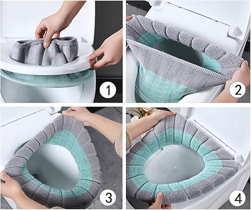 Miniatura 6 de 4 almohadillas suaves para asiento de inodoro, más gruesas, más cálidas, elásticas, lavables, se adaptan a todos los asientos de inodoro ovalados
