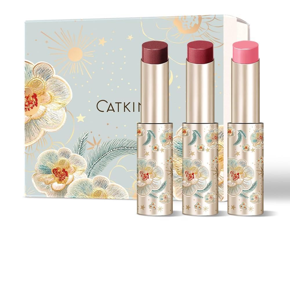 CATKIN 3pcs Gloss Tinted Lip Balm Set, 2 in 1 Rossetto e Balsamo Labbra, Burrocacao Labbra Colorato, Formula Volumizzante e Leggero, Idratante, Essenza Vegetale, Lenitivo e Riparatore, 3.4g