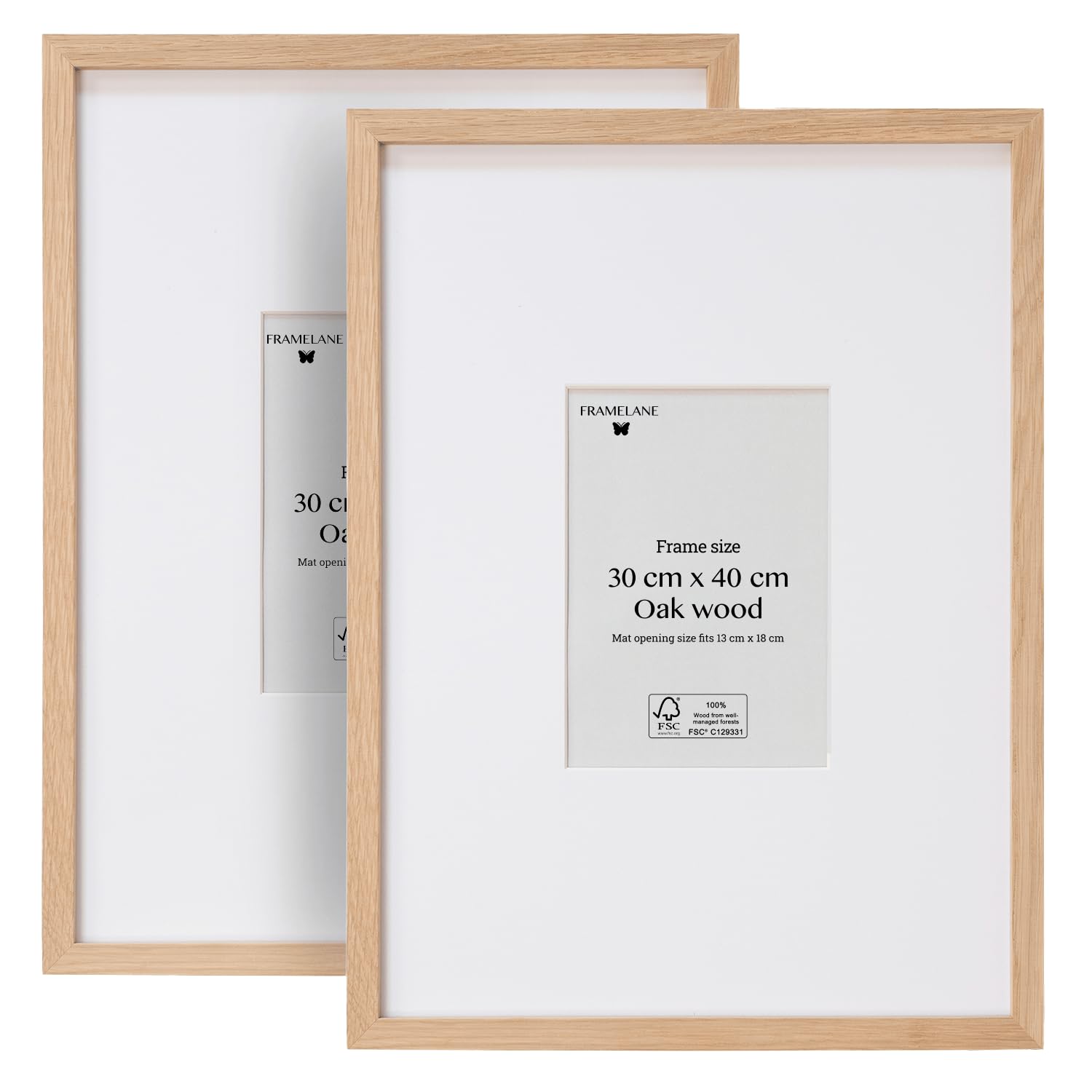 Framelane Pack de 2 marcos 30x40 con enganches, marco para cartel elegante, de color roble natural, de excelente acabado, hecho con madera certificada FSC ecosostenible, incluye enganches metálicos