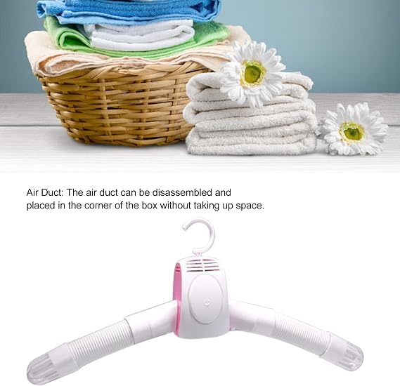 Electric Portable Dryer for Clothes, Portable Travel Electric Clothes Dryer Hanger Smart Shoes Clothes Rack Hanger Electric Dryer Machine(White+Pink)