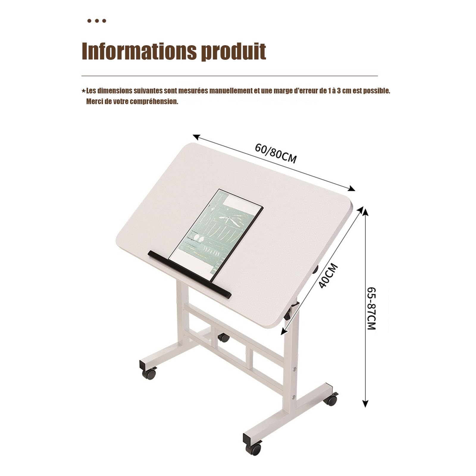 Table à Dessin en Bois, avec Hauteur RéGlable Table d'art Inclinable pour La Peinture, Bureau D'Ordinateur, éCrire, éTudier, Lire, Travailler (Beige, 80 x 40 cm)