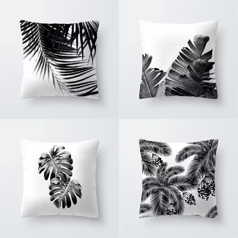Set Di 4 Federe Cuscino 60x60 In Lino Con Motivo Foglie Nordiche – Ideali Per Divano, Veranda E Patio
