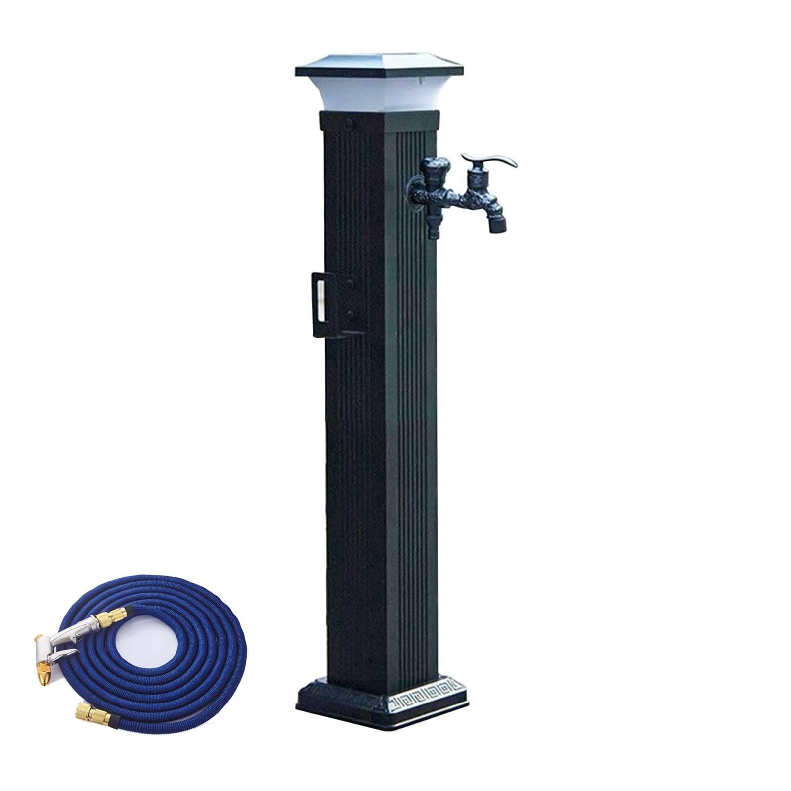 WOTZOV Solar-Powered Aluminum Alloy Outdoor Water Column With Spray Gun - 31In Garden Water Spigot For Irrigation & Décor, Perfect For Yard & Patio Use，79cm/31in