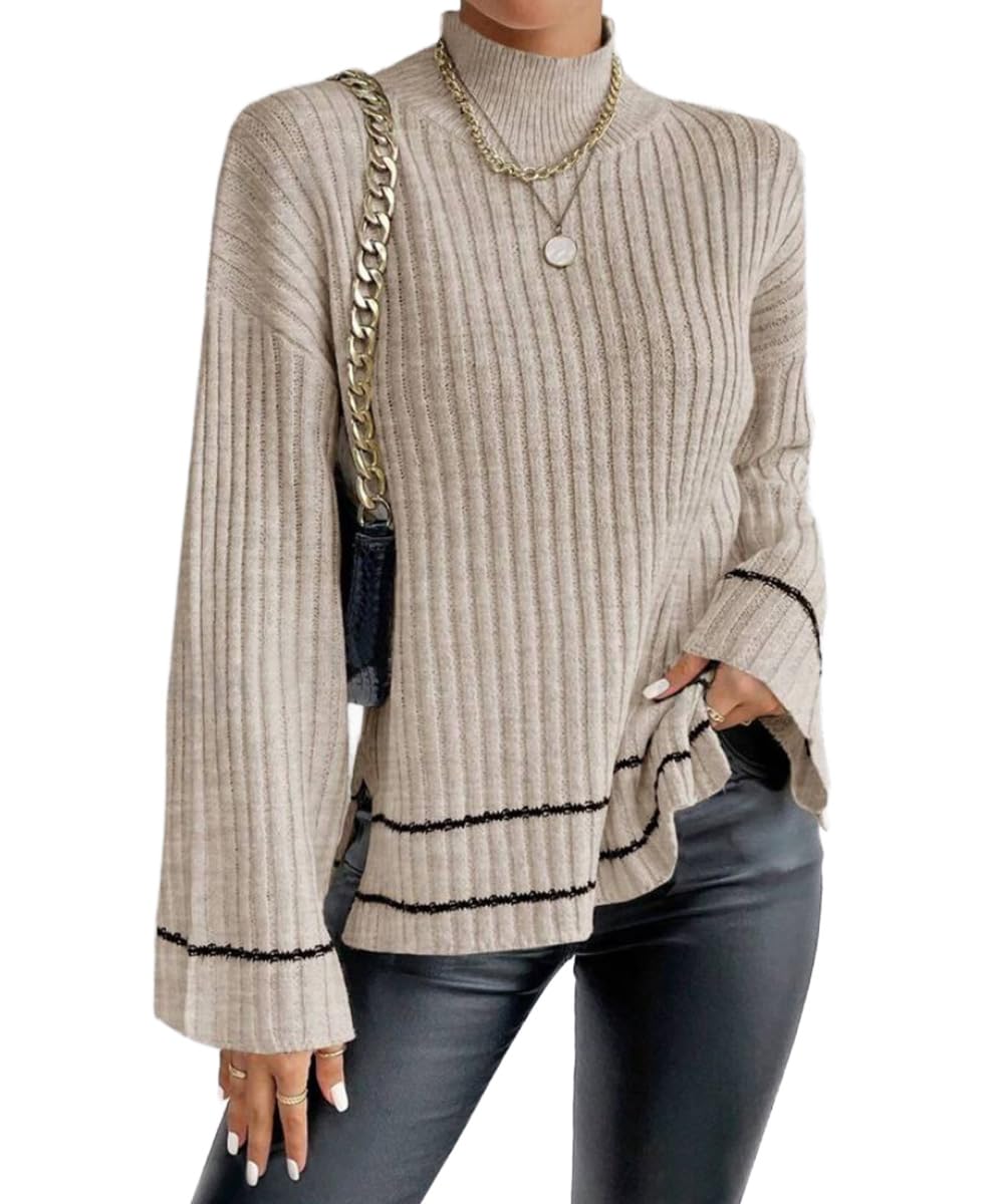 Knit Sweater for Women Striped Oversized Batwing Long Sleeve Drop Shoulder Pullover Trendy Sweaters for Dressy Casual