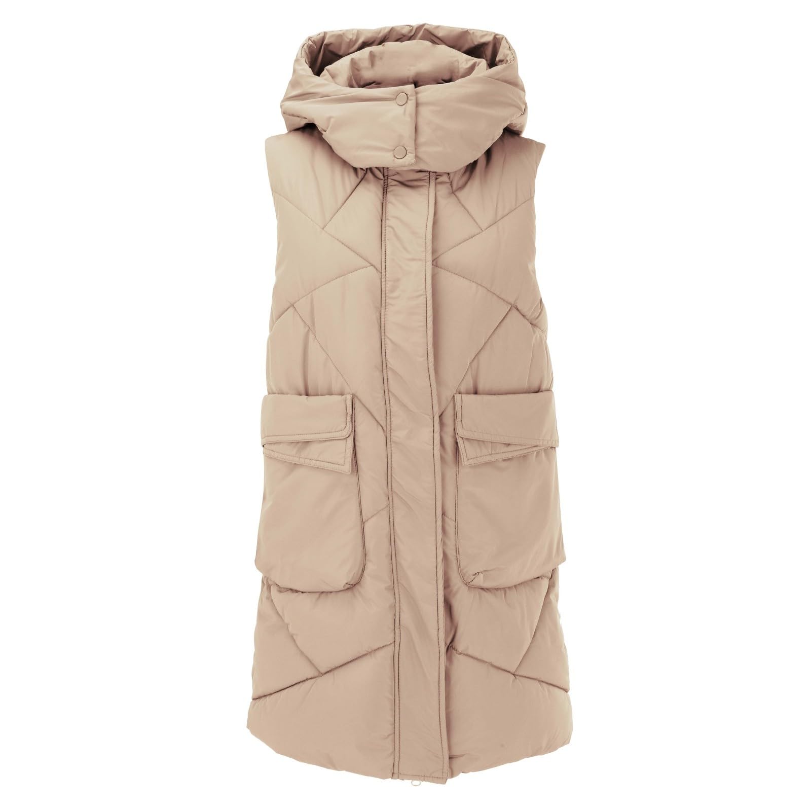 Generisch Chaleco acolchado para mujer, largo y tallas grandes, chaleco de plumón para mujer, ligero, sin mangas, chaleco de invierno, chaleco con capucha extraíble, con bolsillos, chaqueta de algodón