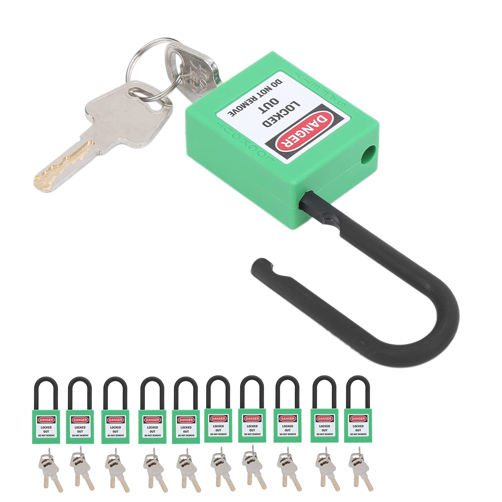 Lot de 10 Cadenas de Sécurité 1.5 Pouce Verrouillage de Sécurité Nylon Isolation Technique Loto Cadenas Électrique Verrouillage Station(Vert)