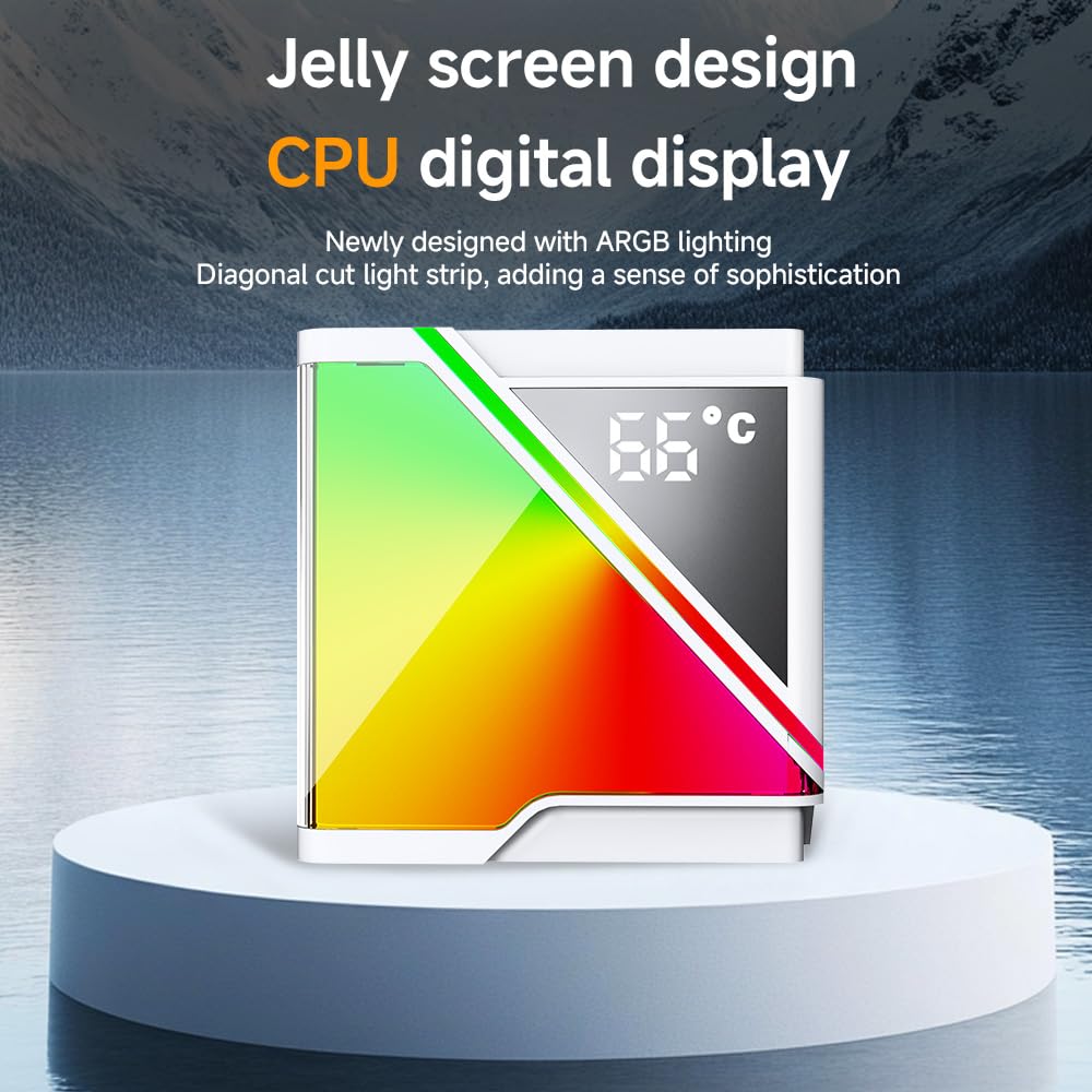 TZMRIT SR360-RS CPU Aio Water Cooling 360 mm with Temperature Display, 80 x 80 mm Jelly Design Large Cold Head, for LGA115X/1200/1700/1366/2011/2066, for AM3/AM3+/AM4/AM5 (WH)