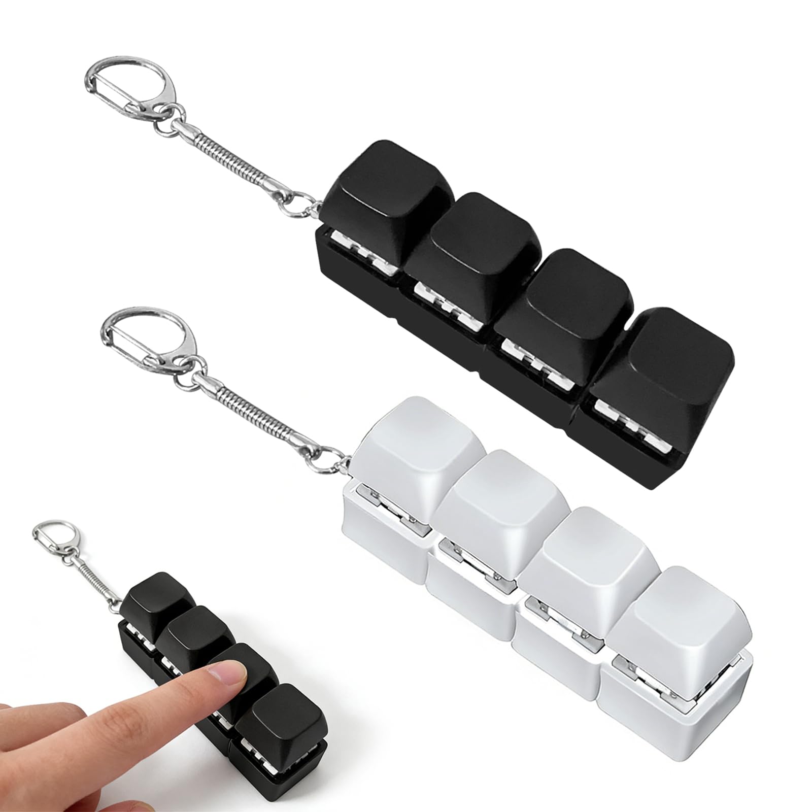 2 PCS Keyboard Fidget Toy – Portable 4 Keys Keyboard Clicker Fidget Toy – Clicky Fidget Keyboard for Adults Stress Relief – Small Keyboard Clicker for Focus and Downtime (Black, White)